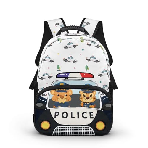 doginthehole Cartoon Police Car Backpack for Kids Lightweight Boys School Backpack 17inch Cartoon Tiger Boys Bookbag Age 6-8 for Elementary School Preschool Kids Knapsack Rucksack
