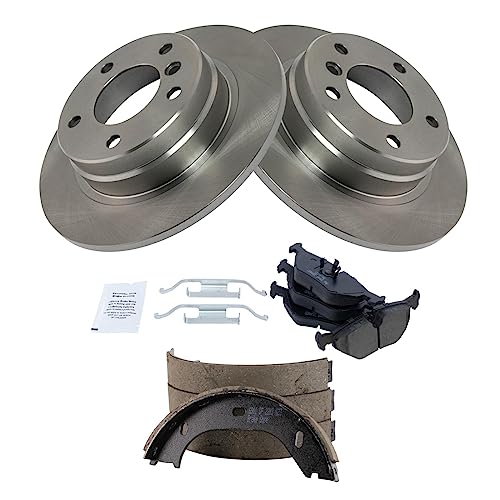 Image of TRQ Rear Brake Pad and Rotor Set Ceramic Parking Shoe Compatible with 1992 BMW 318i 325i