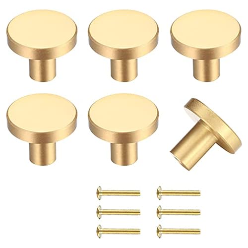 Realure 10 Pièces Bouton De Meuble Or avec 20 Des Vis, Bouton De Porte Rond Laiton, Bouton De Tiroir un Seul Trou, Poignee De Meuble pour Commode, Armoire,...