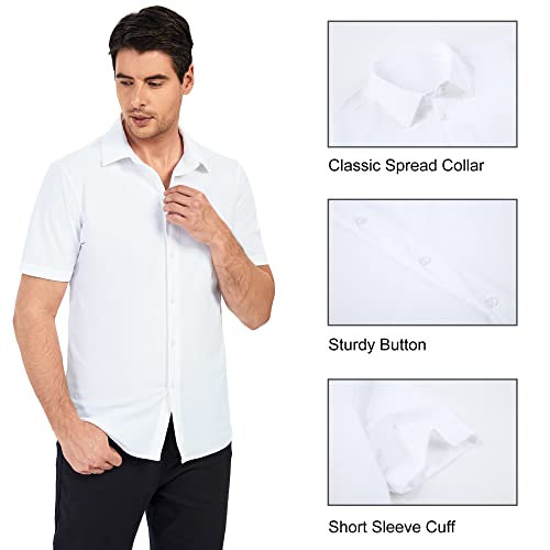 Samerm Mens Dress Shirt Wrinkle Free Moisture Wicking 4-Way High Stretch Super Soft Casual Button Down Shirts,White L #TOP1