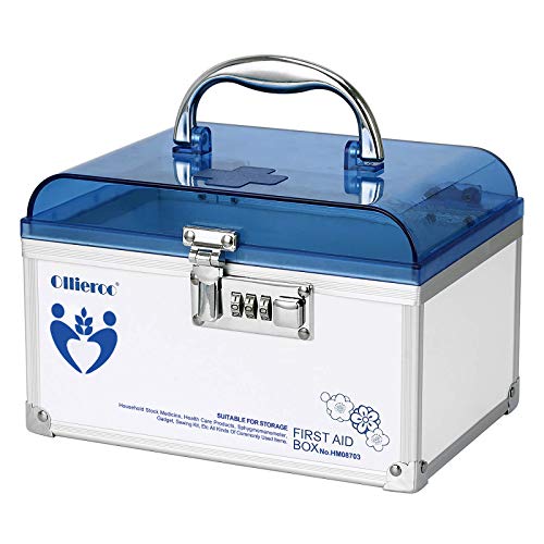 Ollieroo Combination Medication Lock Box with Handle Portable Medicine Storage Box Small Medical Box for Emergency Supplies Blue