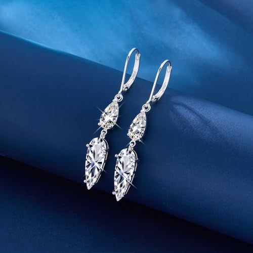 ALEXCRAFT Sterling Silver Long Teardrop Dangle Earrings for Women Hypoallergenic Cubic Zirconia Drop Leverback Earrings Trendy CZ 2-Stone Long Crystal Teardrop Dangle Earings for Jewelry Gifts2