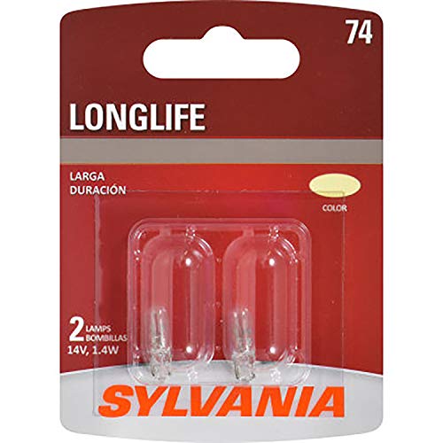 SYLVANIA - 74 Long Life Miniature - Bulb, Ideal for Interior Lighting Courtesy, Ash Tray, and More (Contains 2 Bulbs)