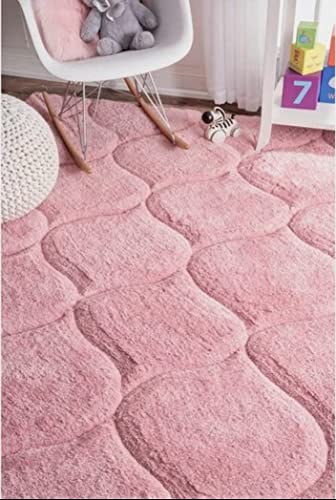 Image of Super Ultra Modern Soft Shaggy Handcrafted Anti-Skid Silk Touch Carpet, Size 7x7 Feet Square, Color Pink