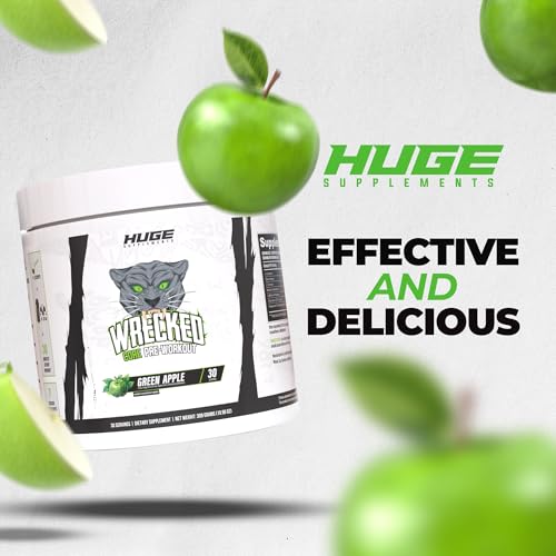 Image of Wrecked Core - All-in-One Pre-Workout Supplement for Men & Women, Increase Energy, Focus & Pumps with L-Citrulline, Beta-Alanine, L-Tyrosine & More (30 Servings) - Green Apple