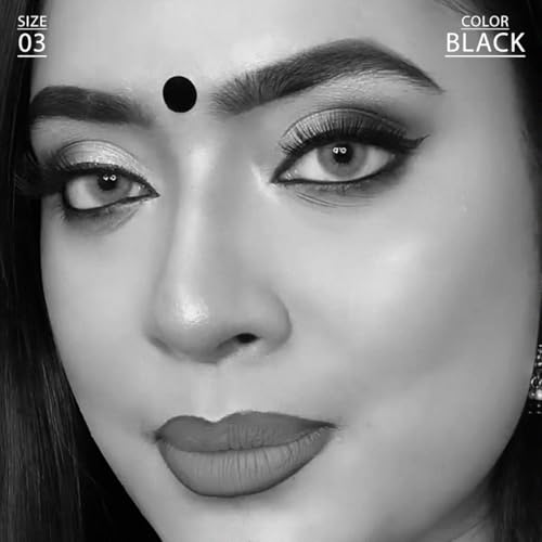 Image of PERPAA Premium Velvet Sticker Kumkum Bindi Box of 15 Flaps - Pottu for Women,Ladies, Girls (Size 3, Diameter 9mm, Black)