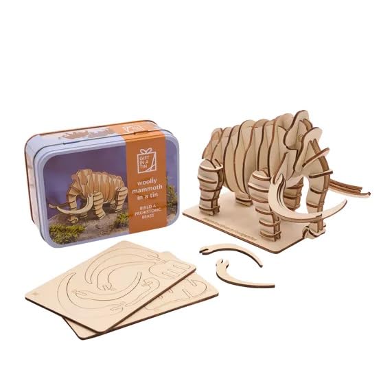 Widdop and Co Apples to Pears Gift in A TIN Big Woolly Mammoth, Build a Wooden Woolly Mammoth Craft Set pre Historic Craft Set