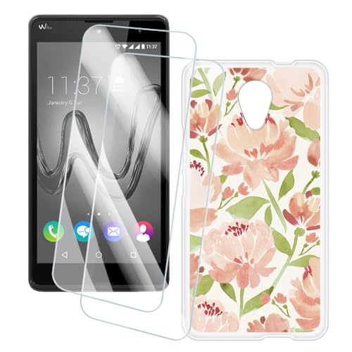 OAGELIM 2 Pack Protège-Écran + Coque Compatible avec Wiko Robby (5.5 Pouce) Coque Impression Artistique Personnalisée et Film Verre Trempé (Fleurs)