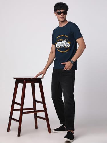 Image of ADRO Men's Royal Bike Design Printed 100% Cotton T-Shirt - Regular Fit, Printed T-Shirts for Men