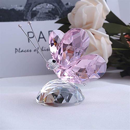 DANHUI Handgemachte Schmetterlingsfigur Miniatur Kristall Tier Handwerk Glas Ornament Home Decoration Briefbeschwerer Geburtstagsgeschenk (Color : Pink, Size : Without Gift Box) Cover