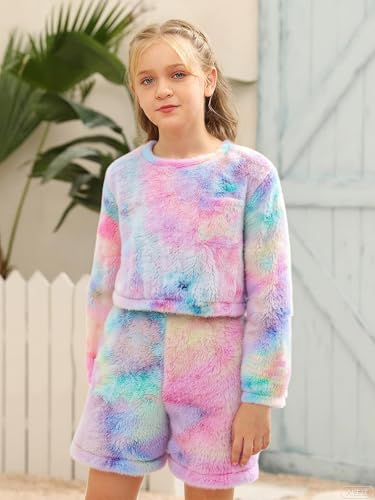 Image of Mafulus Girls Pants Sets Two Pieces Kids Comfy Lightweight Long Sleeve Fleece Sets with Pockets