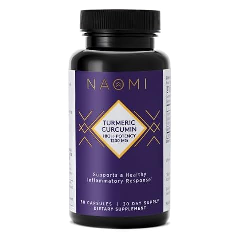 NAOMI Turmeric Curcumin High-Potency 1,200 mg, 95% Curcuminoids & BioPerine Black Pepper Extract to Boost Absorption up to 2000%, Extra-Strength Joint, Muscle, Brain Support, 60 Caps, 30-Day Supply Cover
