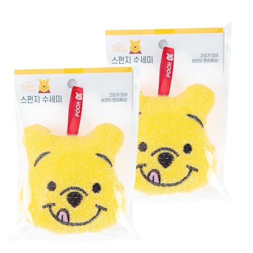 Image of Winnie-Bear-Pooh Sponge with Holder - Non-Scratch Shiny Dish Sponges, Multi-Purpose & Durable, Scrub Sponge for Cleaning Dishes, & Hard Stains | Size: 11 cm x 11 cm - 2 Packs