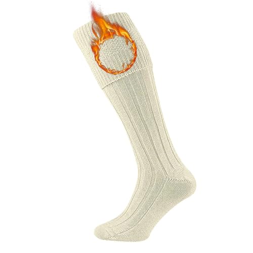 HiFEN Mens Wool tradicional Scottish Socks Warm Kilt Confortável Hose Casual Wedding Sports Leg warmers UK 6-11, creme