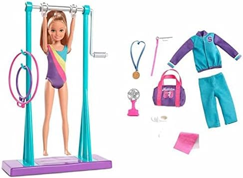 Fizporium Team Stacie Gymnastics Doll Playset with Spinning Bar, Medal, Ribbon & Accessories, Gymnast Toy for Girls