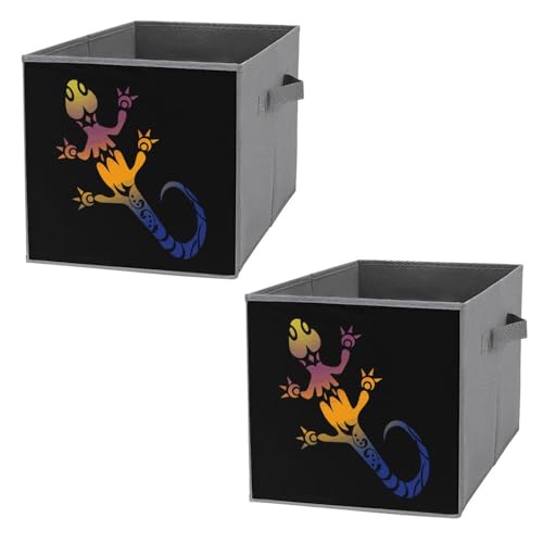 Opiniones de Cuba Tattoo los 5 mejores. 45 Tattoo Gecko - Contenedores plegables de tela para almacenamiento, cubos, cesta organizadora de clóset con asas, 2 unidades