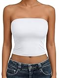 Trendy Queen Womens Tube Tops Strapless Crop Tops Basic Backless Sleeveless Going Out 2026 Spring Outfits Summer Clothes White M