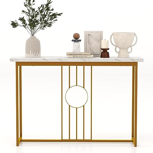 DORTALA Console Table Entryway, Faux Marble Sofa Table with Golden
