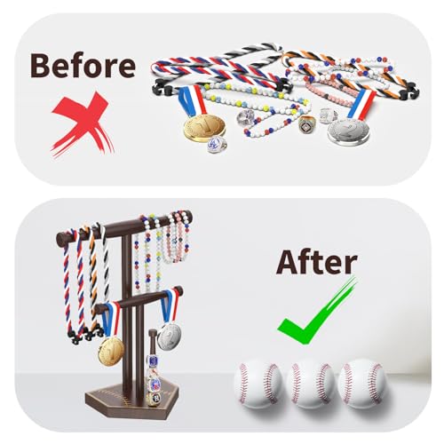 JigJag 木製野球またはソフトボールドリップネックレスオーガナイザーホルダー、チャンピオンシップリングディスプレイスタンド、ドリップネックレスチャンピオンシップリングホルダー、野球ディスプレイギフト [5]