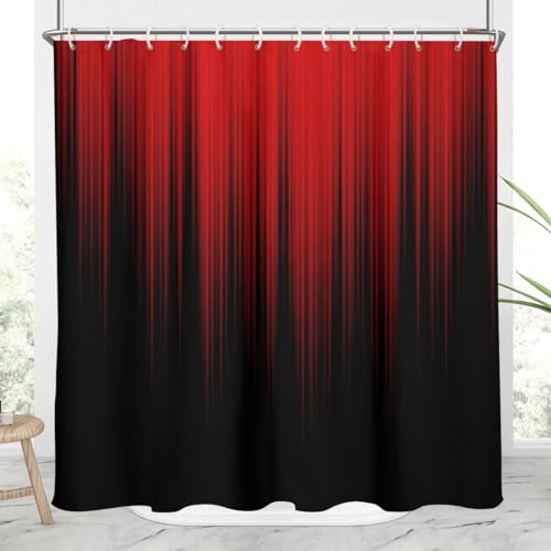 Image of AAtter Red and Black Shower Curtain, 72x72 Inch Ombre Gradient Design, Gothic Style Dark Decor for Mens Bathroom, Polyester Fabric with 12 Hooks