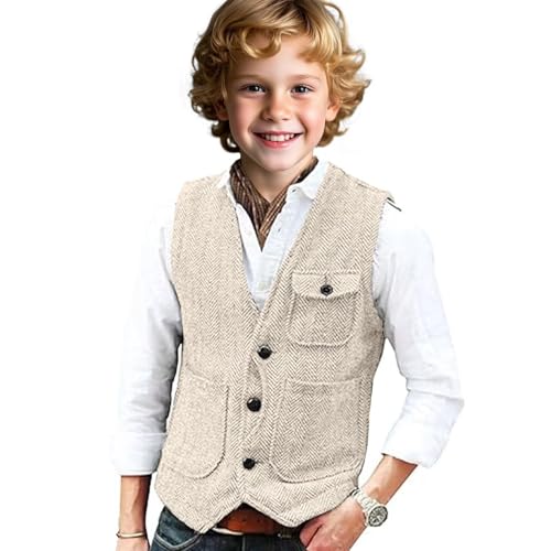 Retro Boy Herringbone Suit Vest Vintage Casual Suit Vest for Boys Tweed Wedding Homecoming Waistcoat2