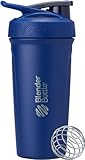 BlenderBottle Sport Shaker Cup Insulated Stainless Steel Water Bottle with Wire Whisk, 24-Ounce, Full Color Blue