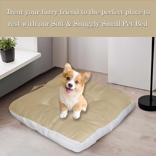 Image of Pet Bed| Dog for Bed, 100% Cotton Comfortable Durable Both Sides usable Square Shape with Handle and Dry Clean Pet Bed | Cat Bed | Puppy Bed |Small Dog Bed for Cats Puppies -Size- (45 x 45cm) (Beige)
