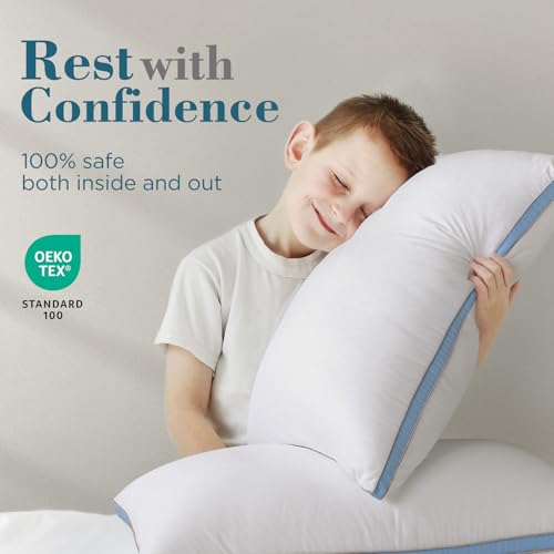 Image of viewstar Pillows Standard Size Set of 2, Firm Support Bedding, Light Blue | Down Alternative, Gusseted, Hotel Quality, Fluffy Plump Filling, Oeko-Tex Certified, Machine Washable, for Side Sleepers