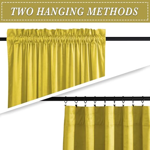 Image of RYB HOME Yellow Velvet Curtains 90 inches for Bedroom Living Room | Thermal Insulated, Privacy, Sunlight UV Heat Blocking, Luxurious Decor, Dining Room Nursery, Rod Pocket, W52 x L90, 2 Panels