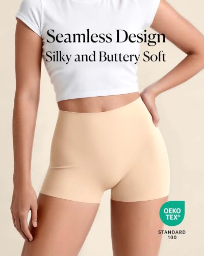 Image of SHARICCA Boyshorts Panties for Women Seamless Soft Boy Shorts Underwear | No Show Ice Silk Boxer Briefs, Anti Chafing Short Pack, High Waisted Plus Size for Summer, Sleeping, Under Legging, Dress