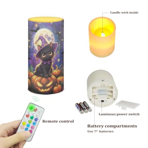 Image of Purple Pumpkin Cat Flickering Flameless Candles with Remote Timer