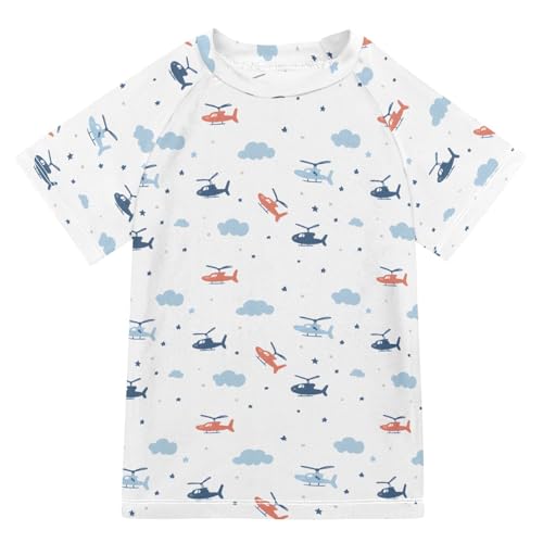 Boys Rash Guard Short Sleeve Swim Shirts for Boys Airplay Print Sun Protection 7-8T