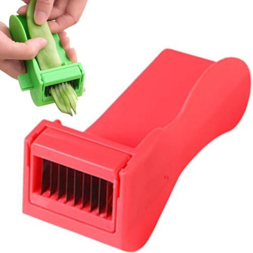 Strong Mini Runner Bean Slicer Cutters,Sharp Slicing Runner Beans,Kitchen Slicer Tool Gadget for Vegetable, Multi-Functional Pepper Green Bean Slicer (Red)