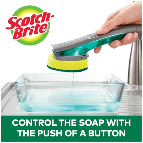 Image of Scotch-Brite Heavy Duty Advanced Soap Control Dishwand Kit, Includes 1 Wand & 5 Refill Pads, Control Soap With A Button, Keep Your Hands Out Of Dirty Water