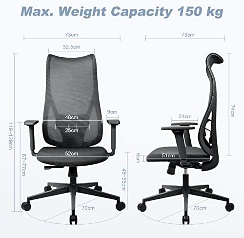 MELOKEA Ergonomic Office Chair, Desk Chair with Adjustable Lumbar Support, High Back Computer Chair, Mesh Office Chairs for Home, Black