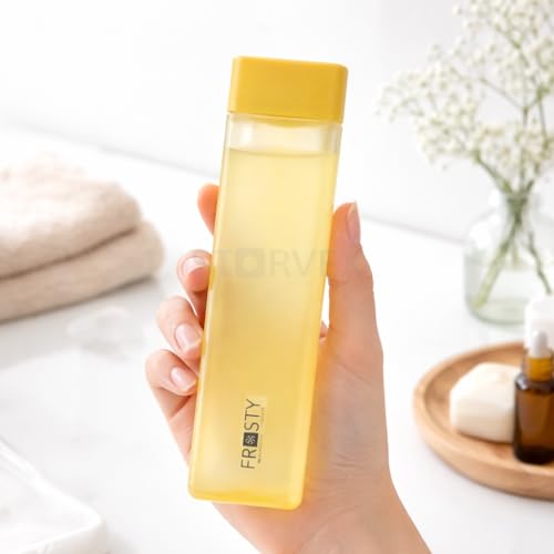 Image of Frosty Square Fridge Water Bottles Set of 6 | 1 Litre BPA Free Plastic Fridge Bottles | Slim Refrigerator Water Bottle Set for Home & Office | Gym Bottle | Kitchen (BABY PINK) (YELLOW)