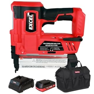 Excel EXL592B 18V Cordless 2nd Fix Nailer with 1 x 2.0Ah Battery Charger & Bag - Firing Speed 60Nails/min - 18ga Staple Size - LED Worklight - Depth Adjustment Wheel