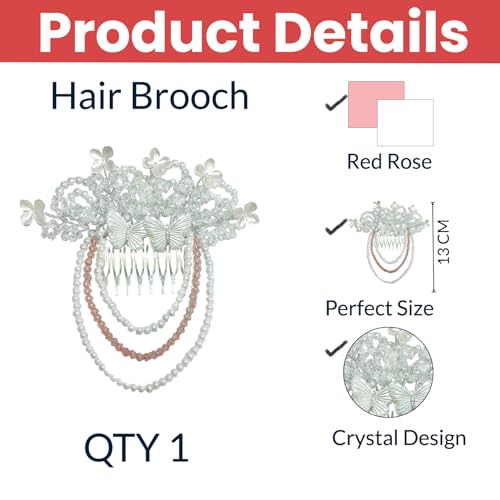 Image of TEMPERIA (1pc) Hair Accessories For Women's & Girls - Stylish Artificial Flowers & Crystal Pearls Bun Juda Bridal Brooch for Hairstyle & Decoration - Pins & Clips for Style of Bride (Pink & White)