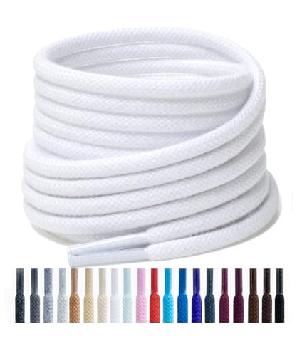 Handshop 2 pairs round cotton shoe laces for sneakers, 4 mm anti-slip round laces for athletic shoes, boots White 100