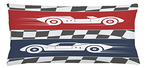 Lunarable Cartoon Throw Pillow Cushion Cover, Auto Racing Cars Logo Flag Winner on Road Popular Illustration, Decorative Square Accent Pillow Case, 36