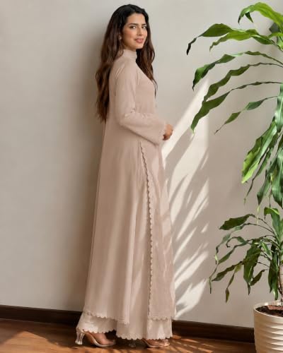 KYNORA Women's Beige Chikankari Anarkali Kurta Set - Image 4