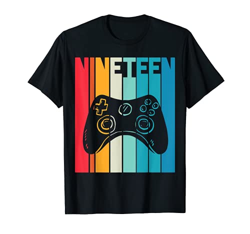 19 anos aniversário presente Gamer retro vídeo game meninos t-shirt, Preto
