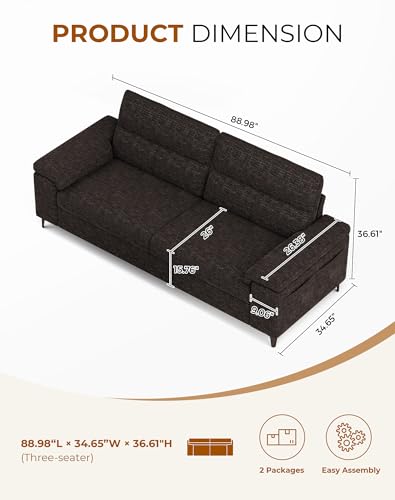 Image of Upvilla 88.97 inch Modern Sofa Couch Deep Seat Sofa for Living Room(Dark Gray)