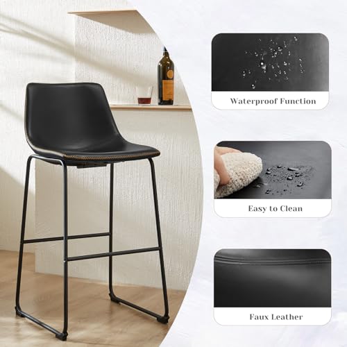 Image of Sweetcrispy Bar Stools Set of 2, Faux Leather Barstools with Metal Legs