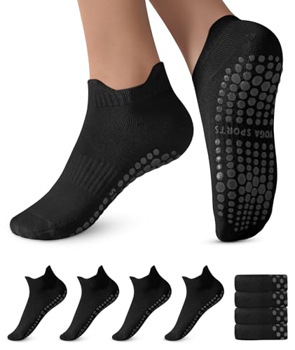 DIBAOLONG Pilates Socks with Grips for Women, Grip Socks Non Slip Yoga Socks for Barre Hospital Grippy Socks 4 Pairs