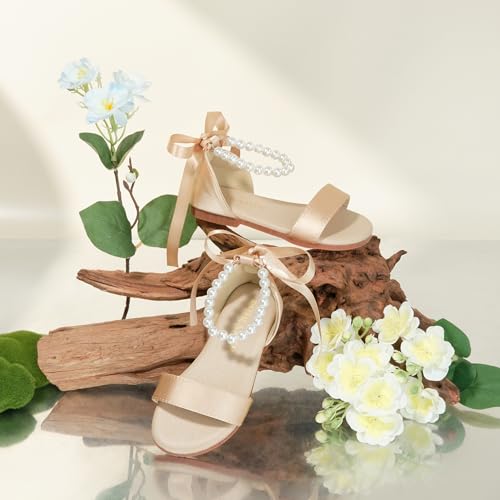 Image of PHIRAMIN Toddler Girl Sandals - Flower Girl Dress Shoes Open Toe Little Kid Wedding Party