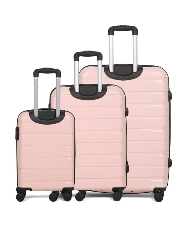 Image of Teakwood Small-Medium-Large 8 Wheels Trolley Bag, Hard Cabin with Zipper Closure, Adjustable Push Button & Cross Side Strap, TSA Lock System 360 Degree (Set of 3, Rose)