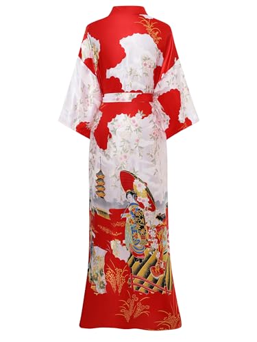 Image of PRODESIGN Kimono Robe for Women - Long Satin Sleepwear Silky Kimono Cover-Up Nightgown Japanese Bathrobe Loungewear Blouse