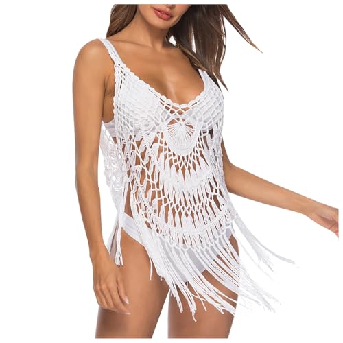 Vestido de Playa Mujer Traje de Baño para Mujer, Sexy, Traje de Baño, Vestido con Borlas, Cubierta Ahuecada, sin Mangas, para Playa, Cubrir, Piscina