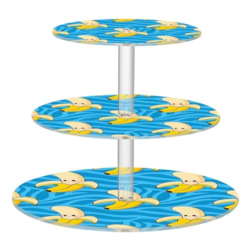 Divertente banane gialle a righe blu animale acrilico trasparente vassoio impermeabile a tre strati circolari stand espositore spogliatoio